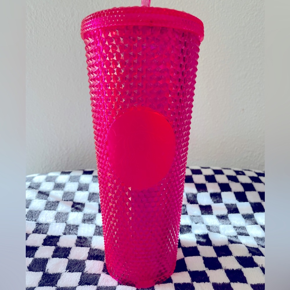 Hot pink studded Starbucks tumbler